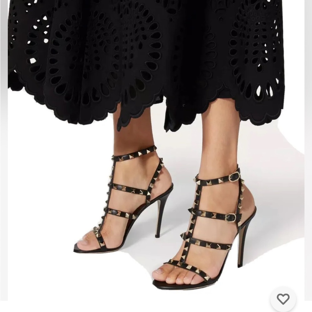 Valentino Rockstud Caged Black Heels EU 39 US 8–8.5 w Box